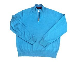 Tom James 100% Merino Wool Quarter Zip Sweater Men L Hunter Green Preppy Holiday